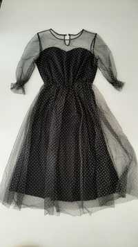 Платье нарядное в черном цвете с горошинками