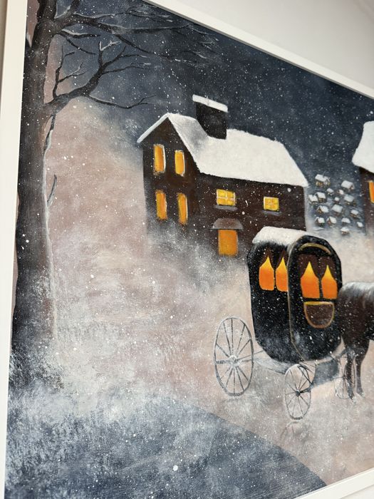 Tablou peisaj de iarna pictat in acrilic