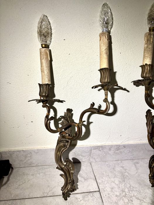 Set 2 aplice duble vechi din bronz masiv