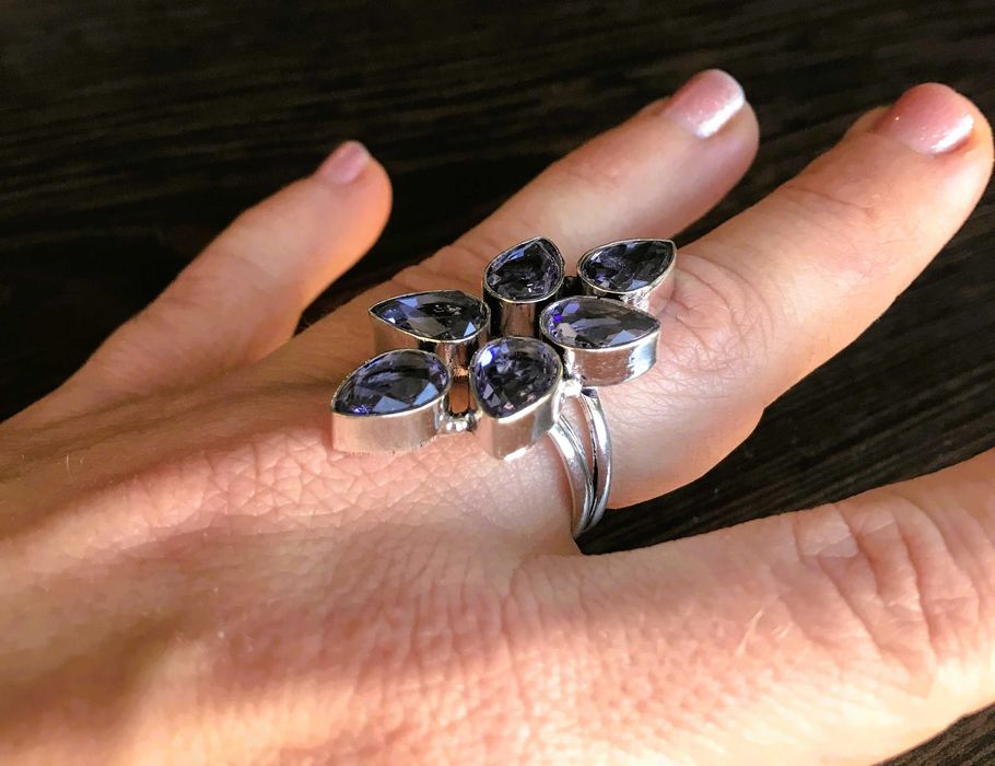 Inel Argint 925 Floare cu Ametiste