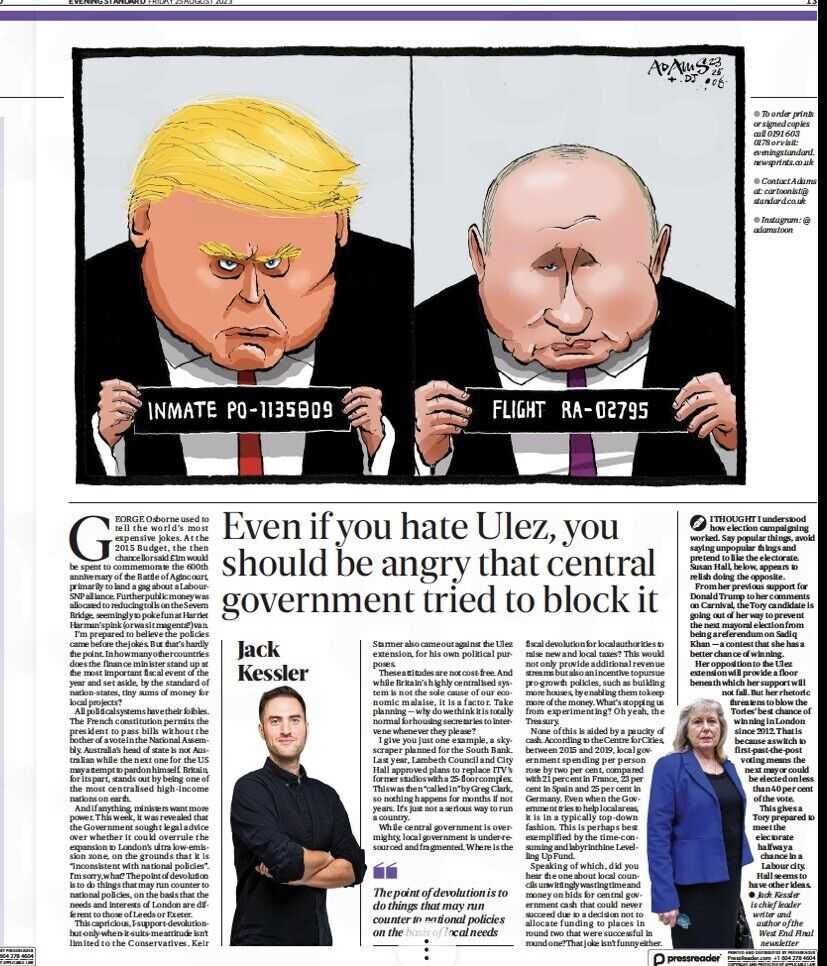 Donald Trump mugshot Newspaper Evening Standard