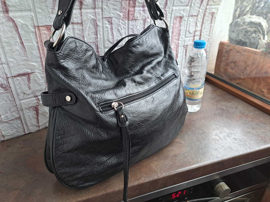 дамска чанта,черна торба-естествена кожа
