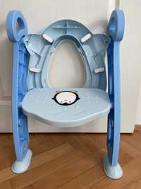 Reductor pentru toaleta cu scarita Little Mom Pinguin Blue