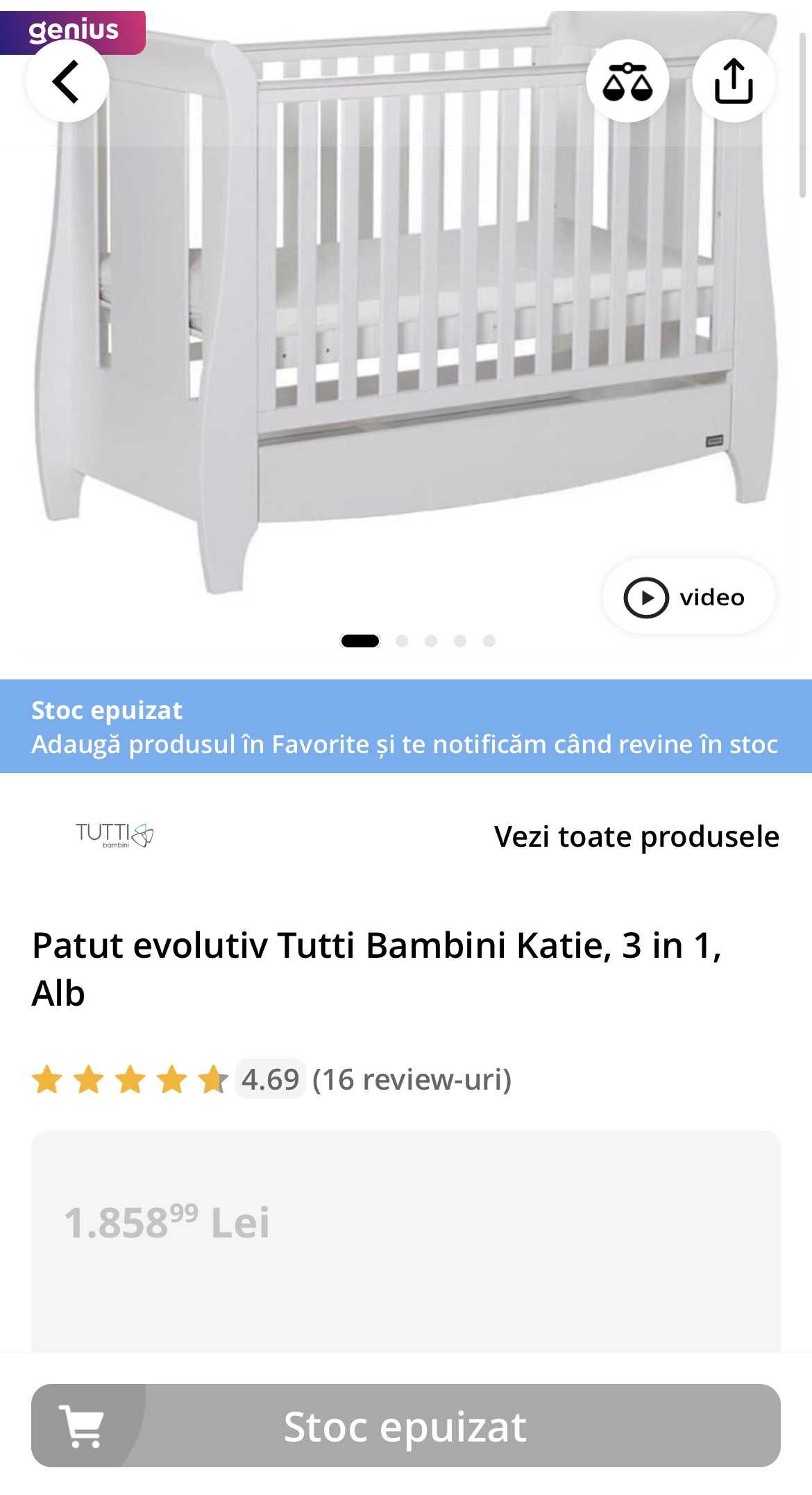 Patut evolutiv 3 in 1 Tutti Bambini patut copil lemn masiv