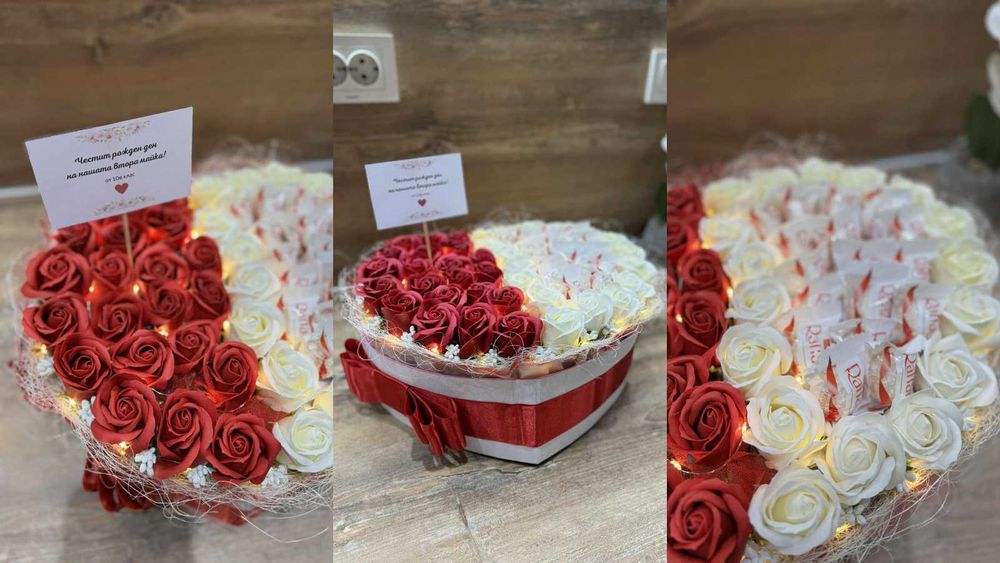 Ароматни сапунени букети със спомени, бонбони, лампички за рожден ден