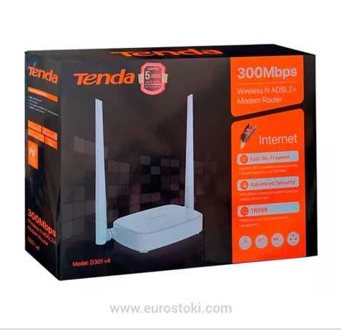 Рутер Tenda D301 V4 300mbps ADSL2+, Wi-Fi модемен