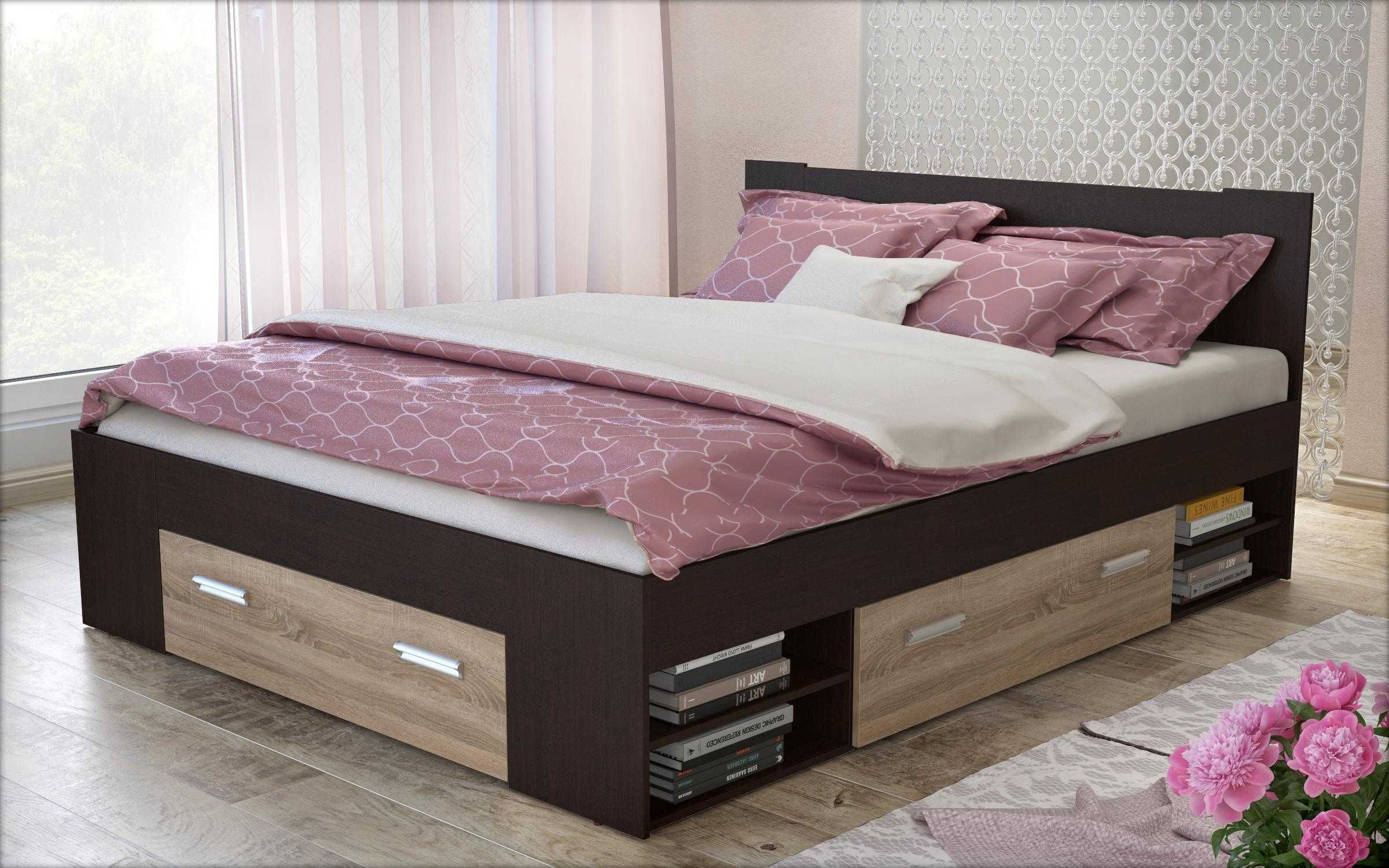 Спалня с чекмеджета + матрак ,160/204 см. , венге + дъб сонома