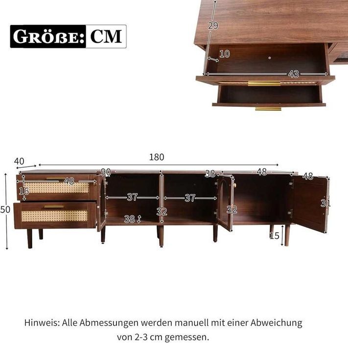 Comodă TV Azkoeesy din ratan 180cm (WF317029AAA/WF317030AAA)