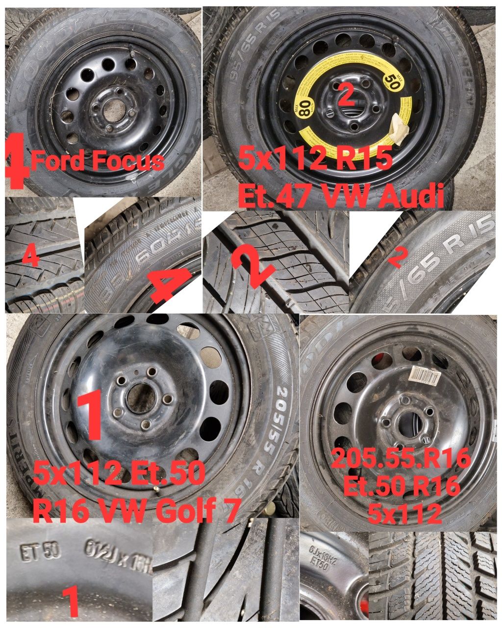 Roți Rezervă R14 R15 R16 5x112 4x100  VW Golf 7 Audi Skoda Seat Ford V