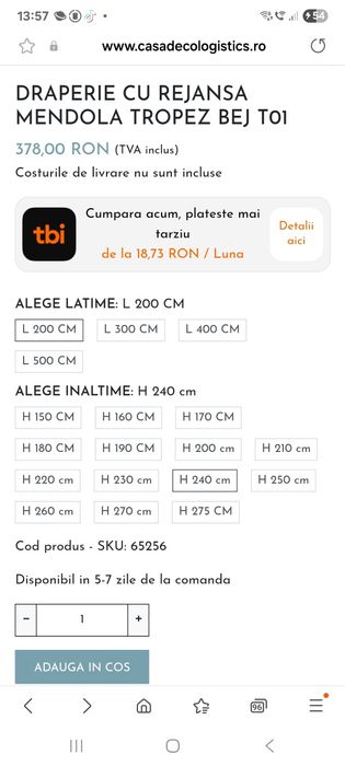 Draperie Mendola Tropez Bej T01 semi-opacă cu rejansă 240 × 200