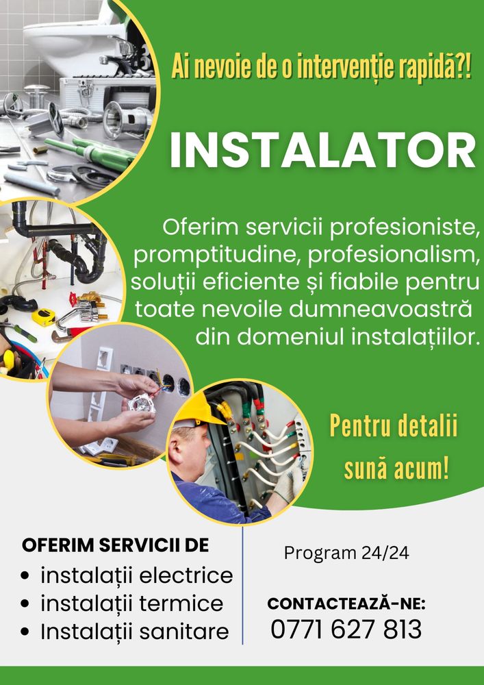 Instalator sanitare, electrice, termice non stop(interventii)