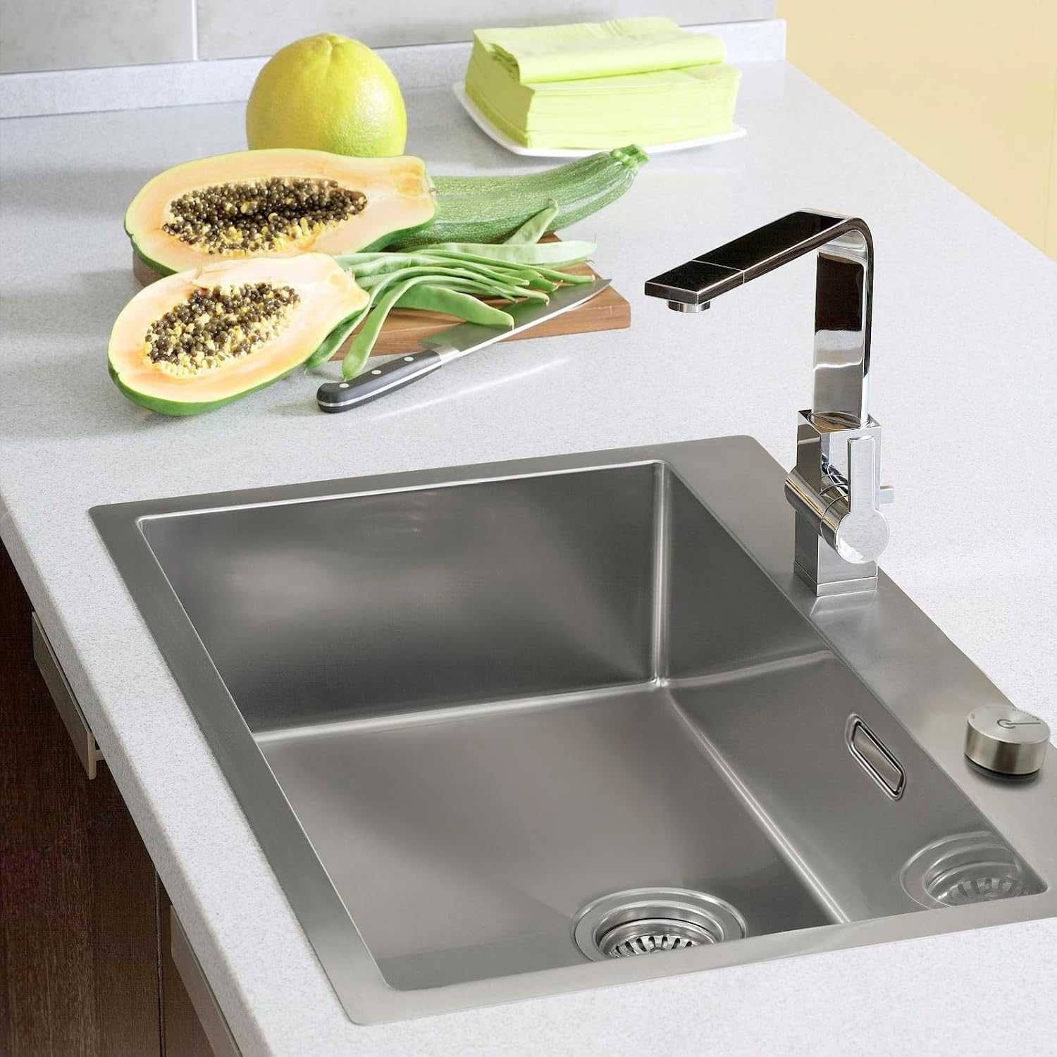 Chiuvetă de bucătărie SANYCASA din inox 50 x 45 cm, cu sifon