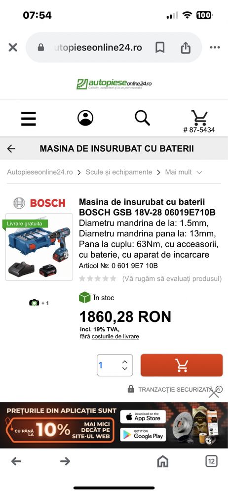 Filetanta Bosch GSR 18V-28 cu ac.de 2 ah.+incarcator-Noua