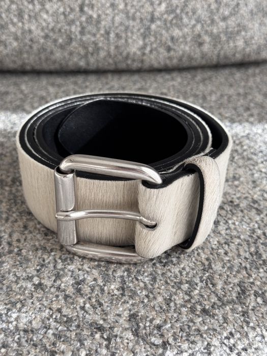 Кожен колан от бяла пони-кожа Massimo Dutti