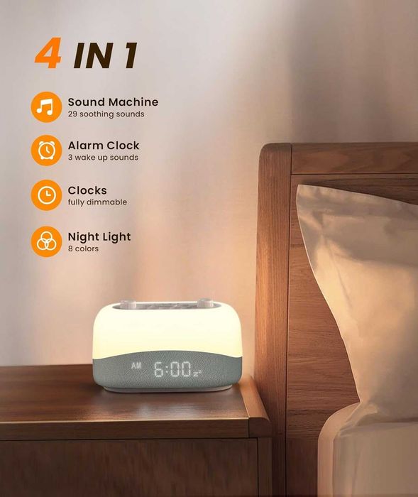 Dispozitiv Sunete Albe VALA® W20, 4-in-1, 29 Sunete HD, 8 Culori
