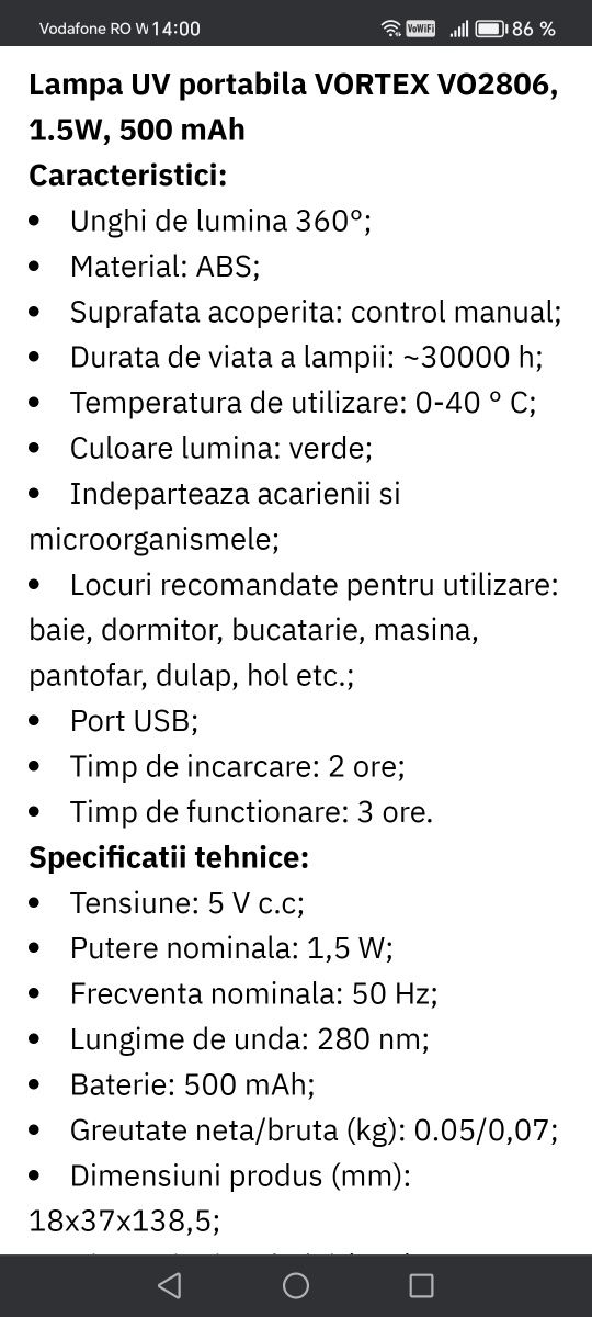 Vând lampa UV portabila Vortex