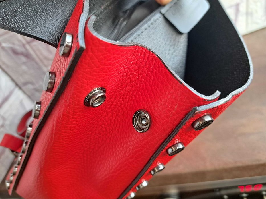 дамска раница,чанта червена,кожена-естествена кожа