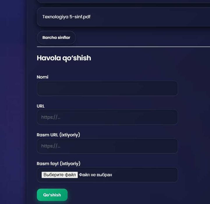 Maktablar uchun Web-sayt ichida testlar,admin panel hammasi ichida bor