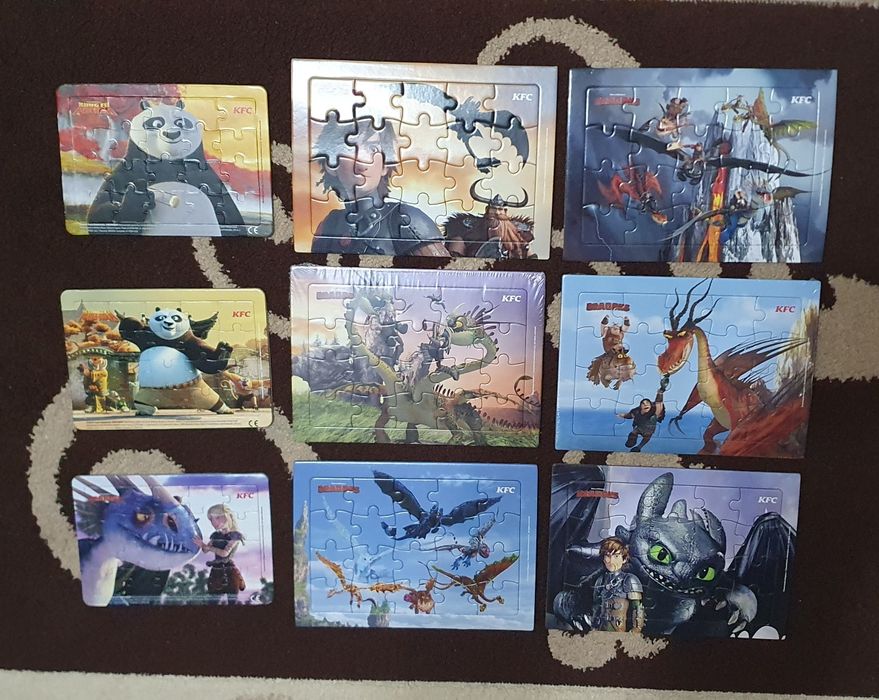Puzzle KFC Kung Fu Panda si How to train your dragon, Squishmallows Mc