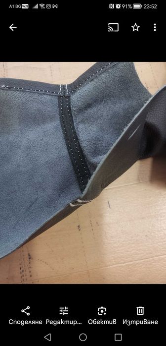 Естествена кожа. Ушиване на маншон за скоростен лост.