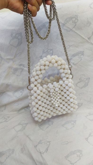 Мини сумка Ручная работа бусины белый