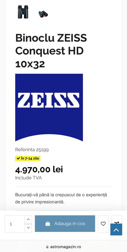 Binoclu Zeiss Conquest HD 10x32 - Nou!