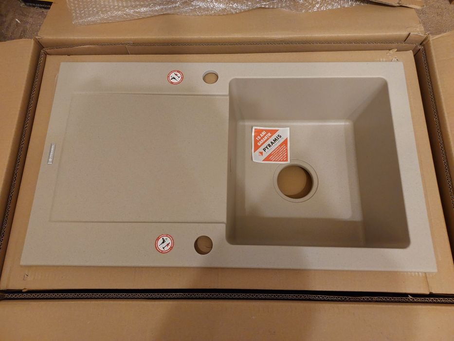 Set Chiuvetă granit Pyramis+baterie, 760x440mm,bej nisip,nouă,în cutie