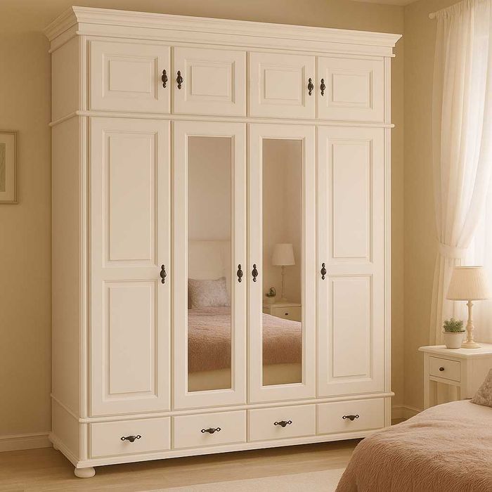 Dulap suprainaltat cu oglinda Seby, 4 + 4 usi + 3 sertare, lemn masiv