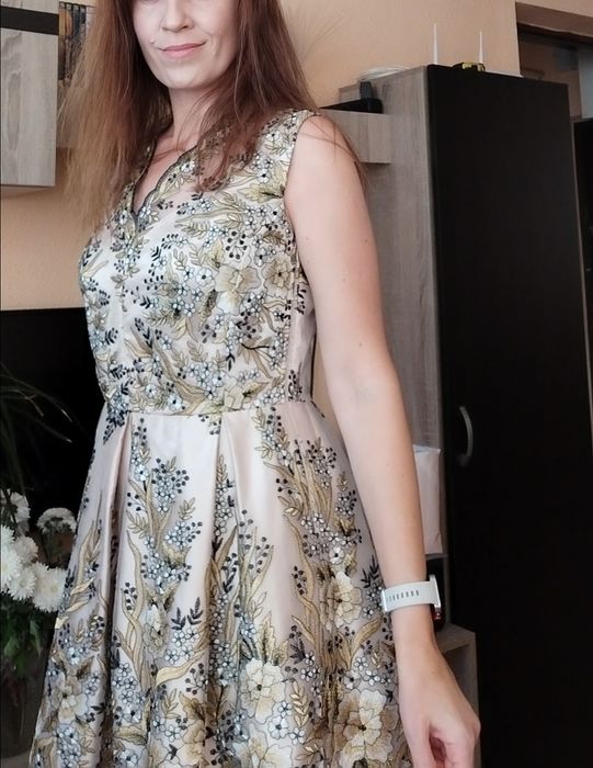 Rochie de ocazie cloș, bej, dyfashion