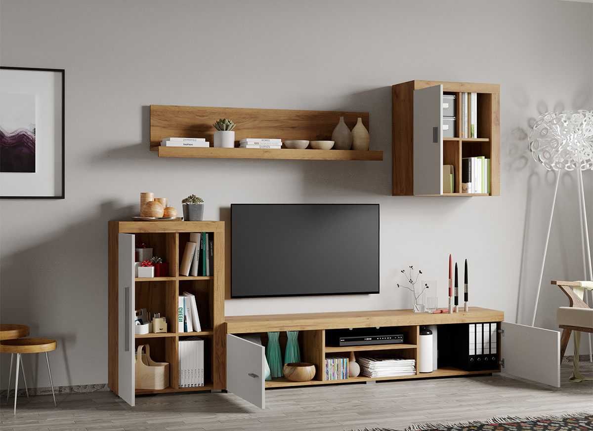 Set Mobila Living Golden Oak Alb / Stejar Auriu C01