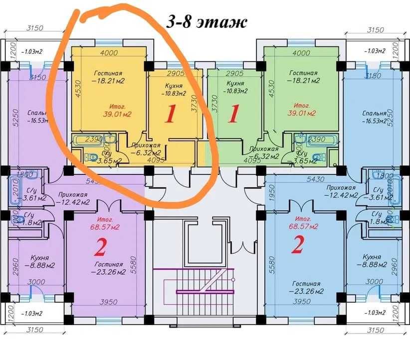 Коробка в жк Gulobod, 1/8/9, от Dream House, 39.1м2, ориентир Чорсу