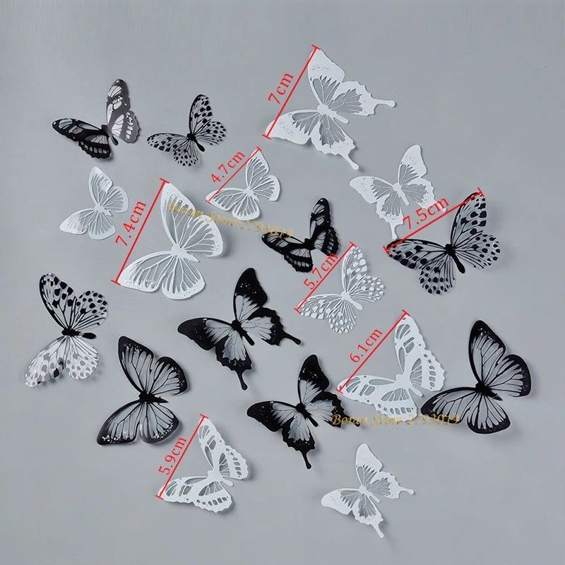 18pcs / lot Efect 3D Fluturi de cristal Autocolant de perete Fluture f