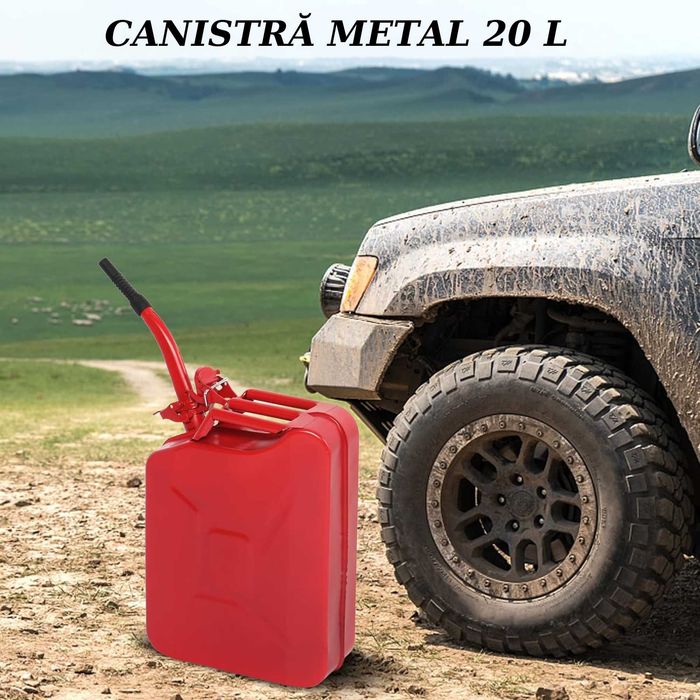 Canistra Metal 20 L pentru Combustibil, cu Palnie Metalica, Rosu