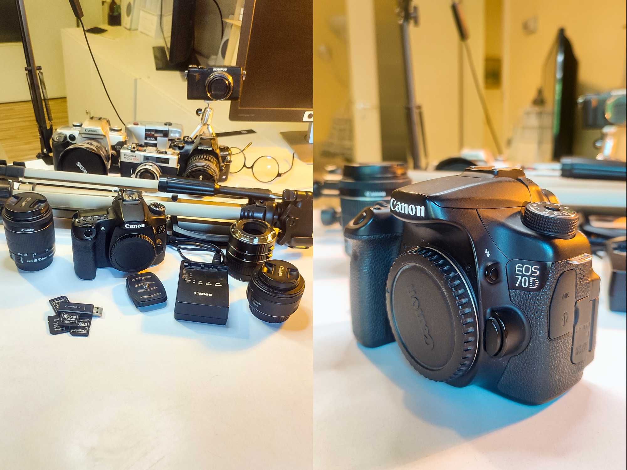 Kit Foto Canon70D Obiectiv 18-55, Obiectiv Fix 50, inele macro...