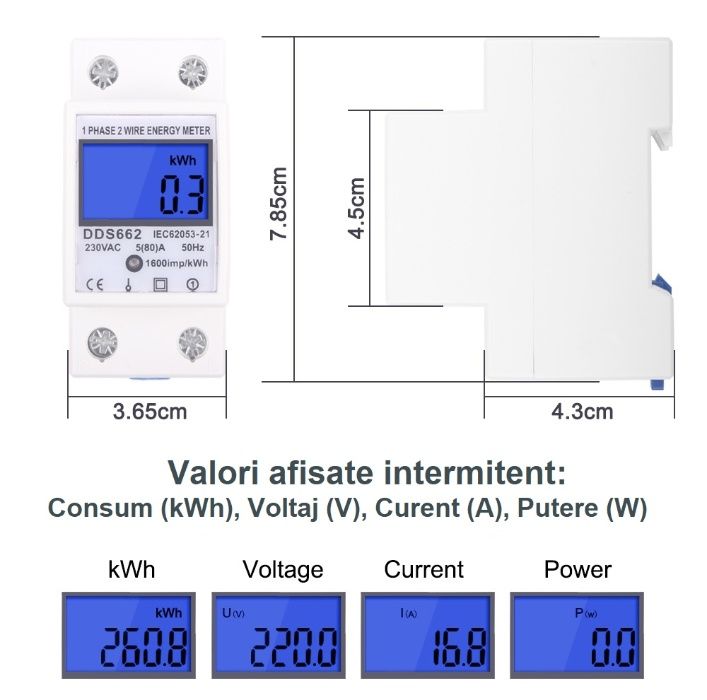 CONTOR ELECTRIC monofazat pe sina LUMINA cu afisaj SMART digital pret