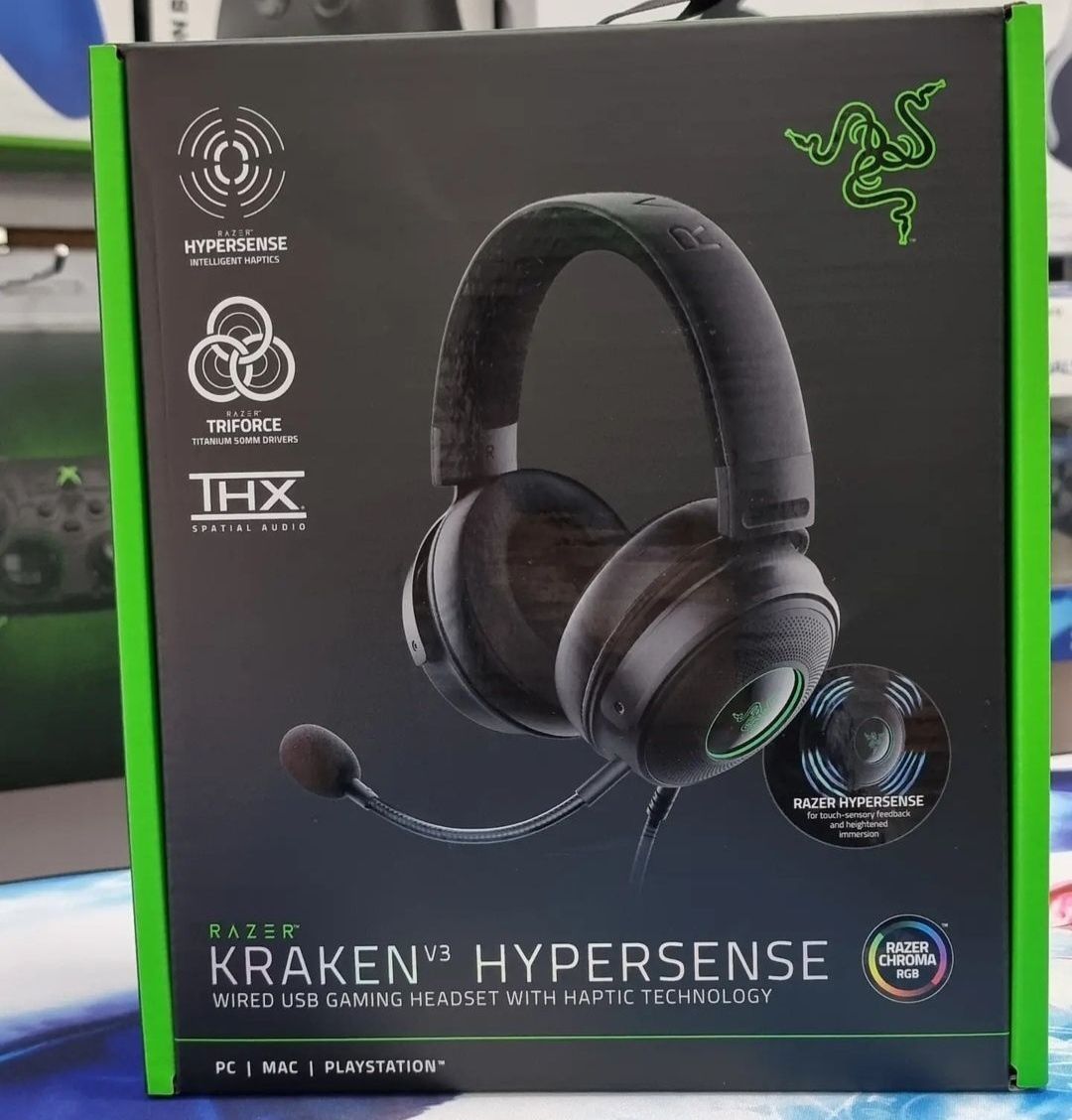 СКИДКА! (c вибрацией) RAZER KRAKEN V3 Hypersense RGB Проводные Наушник