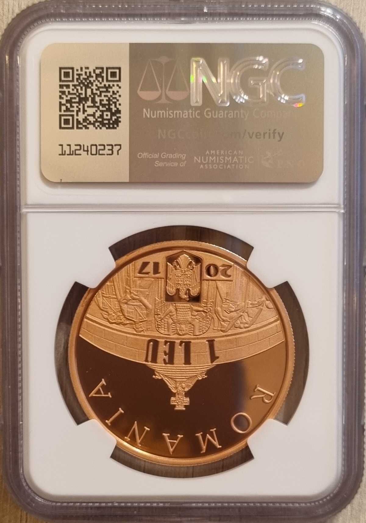 Moneda BNR 1 leu tombac Marasti, Marasesti, Oituz gradata NGC PF 69 UC
