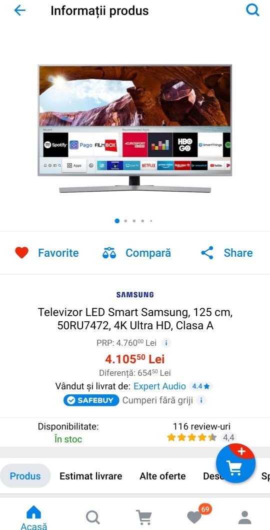 TV Samsung  4K UHD 50" model RU7472