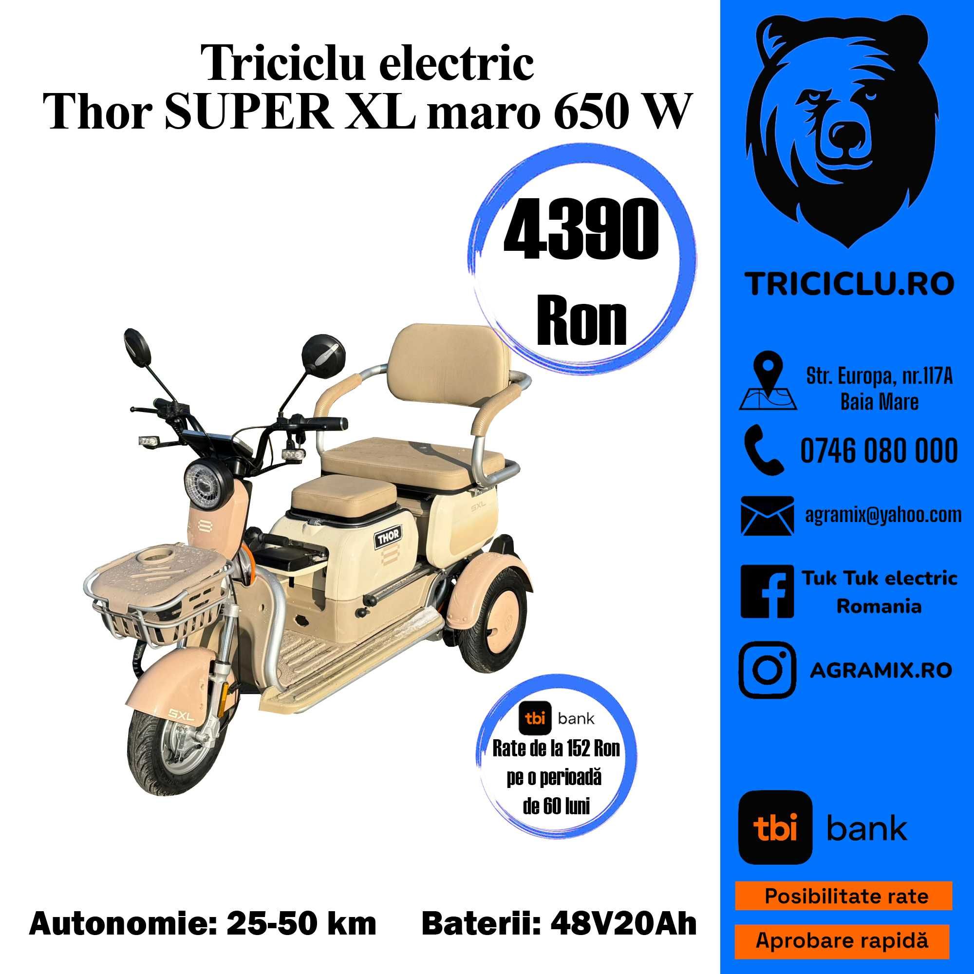 Triciclu electric Thor Super XL gri verde maro nou Agramix