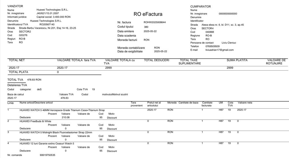 Vând HUAWEI Watch 5 Titan