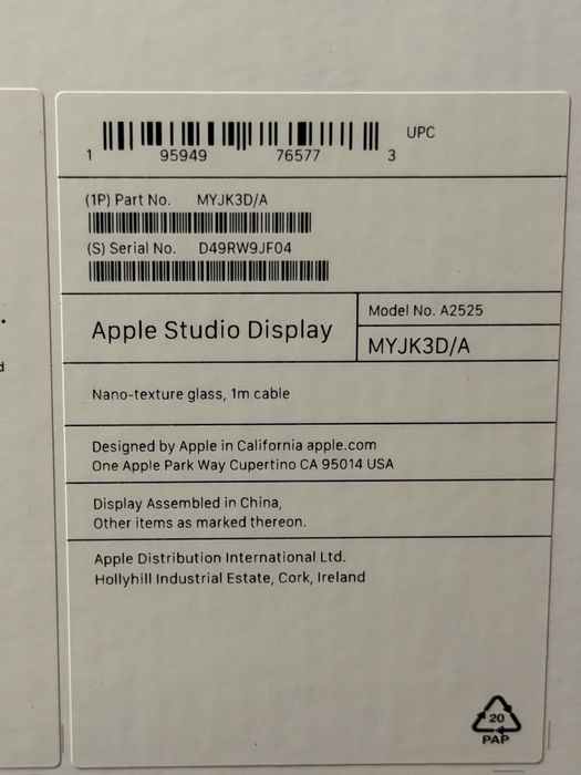 Apple Studio Display 27"/5K Retina/Thunderbolt/Nano-Texture Glass