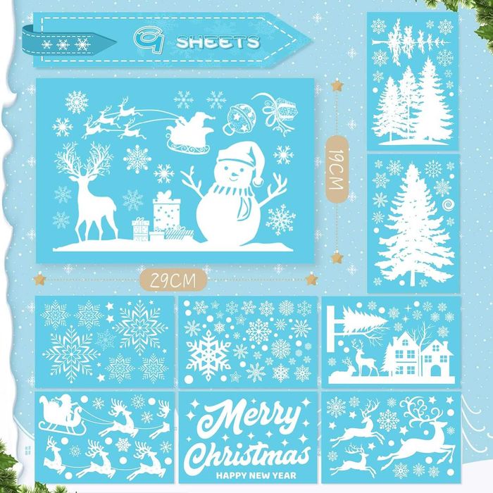 Set 9 coli autocolante 19x29cm, stickere pentru fereastra de Craciun
