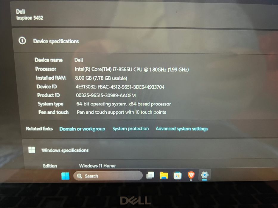 Dell noutbuk core i7-856U CPU 256