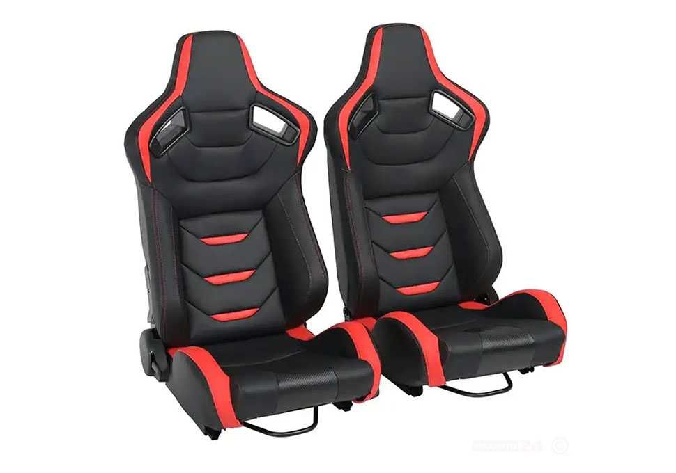 Спортни седалки за автомобил, еко кожа, черни/червени