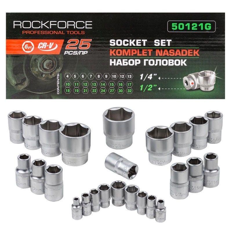 Вложки 1/4” и 1/2”  4-32мм 25части RockForce