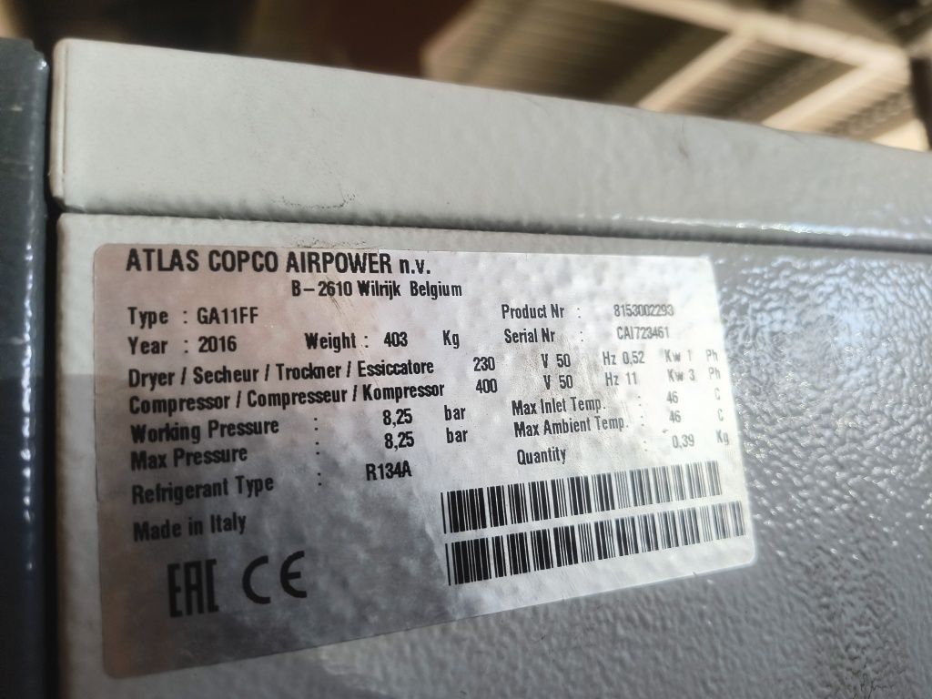 Почти нов !! 712 ч.  Atlas Copco винтов комхресор GA11FF 11kw