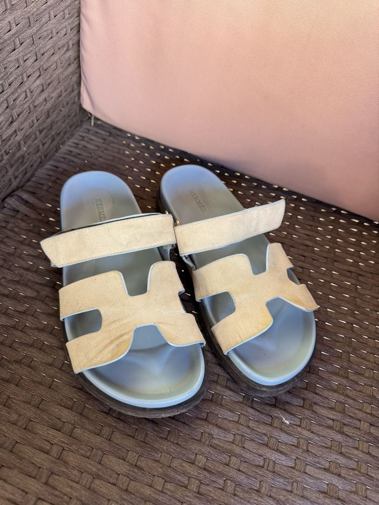 Hermes baby blue велурени чехли