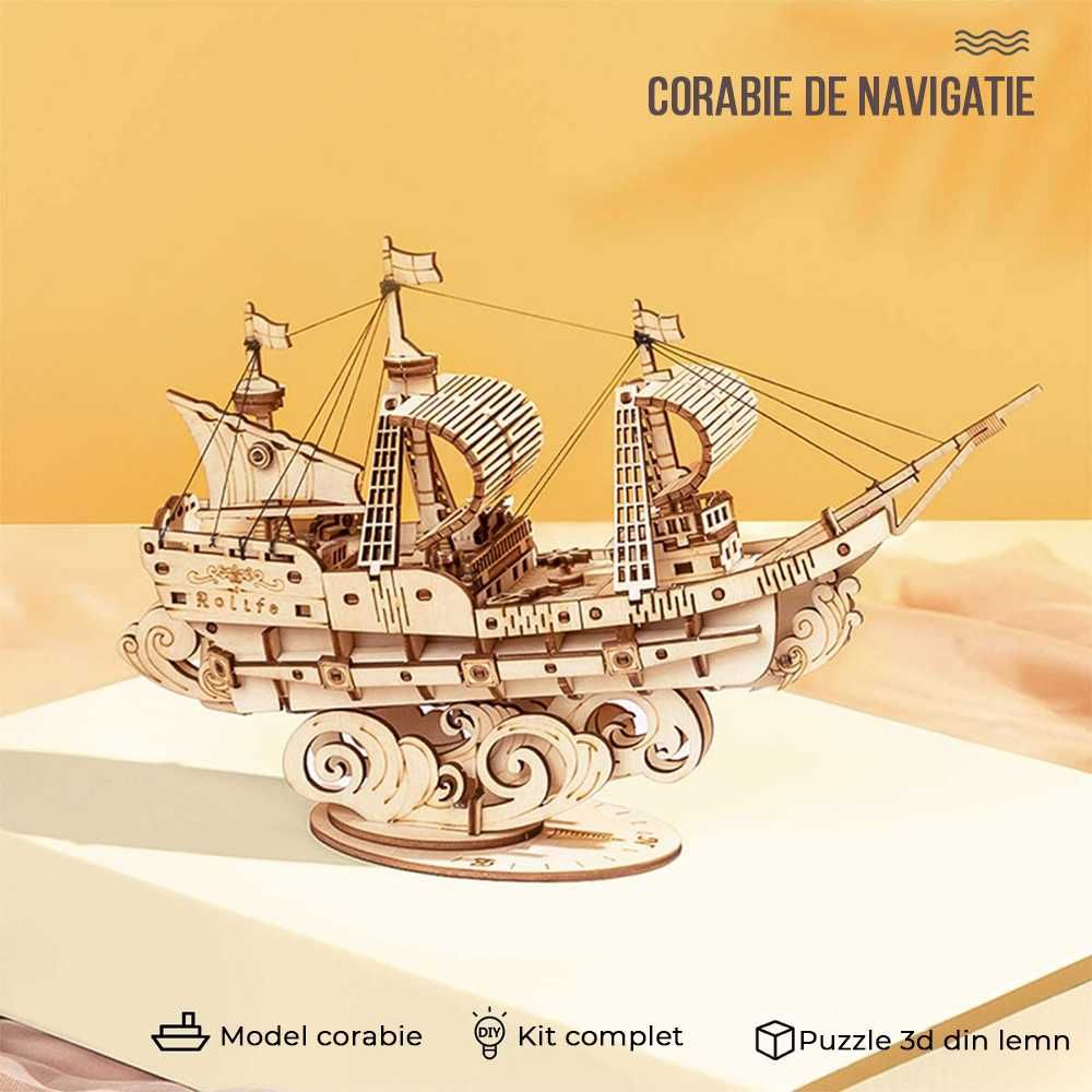 Puzzle 3D din lemn pentru adulti si copii, corabie de navigat din lemn