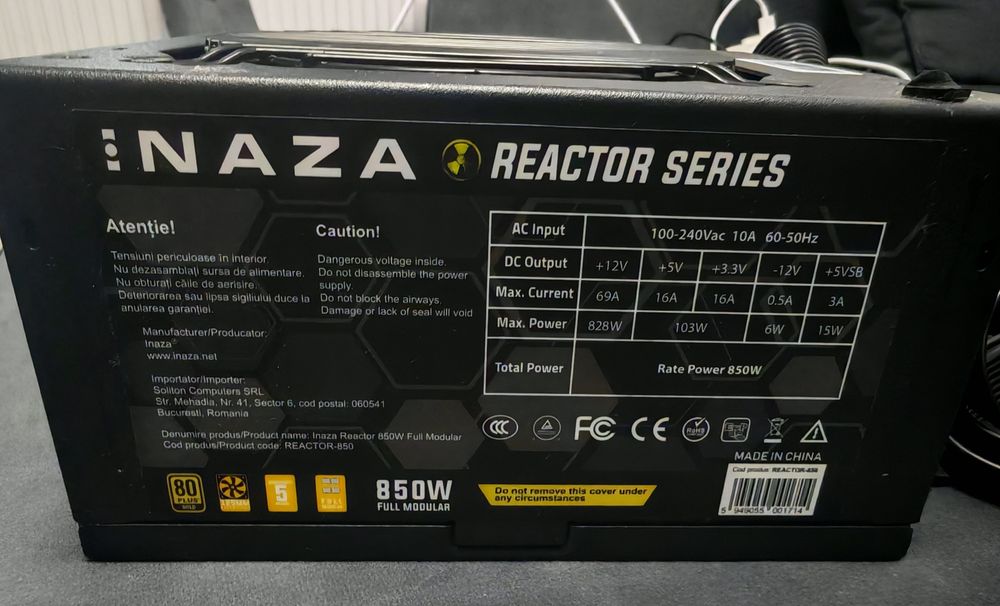 Sursa Modulara Inaza Reactor, 80+ Gold, 850W