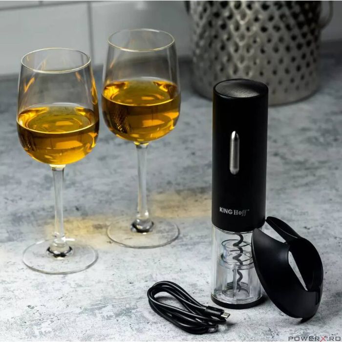 Tirbuson electric pentru sticle, reincarcabil, negru, Kinghoff